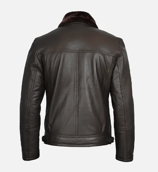 Shearling Leather Moto Jacket in Dark Brown