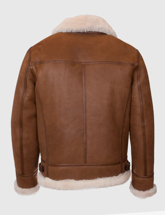 Wooden Brown Leather Aviator Shearling Jacket