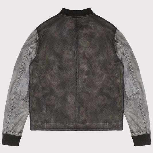 Distressed Varsity Leather Baseball Jacket – Vintage Athletic Edge