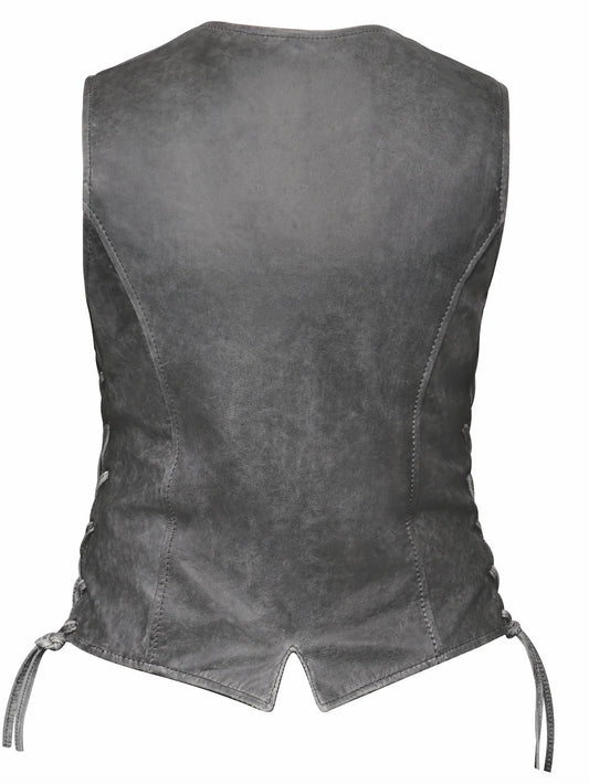 Women Soft Gray Leather Side Lace Vest