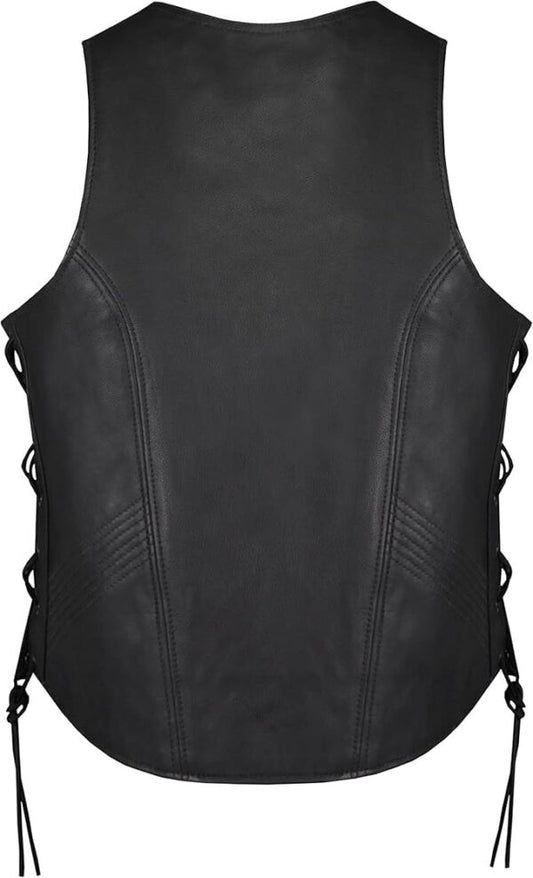 Women Solid Soft Leather Biker Vest