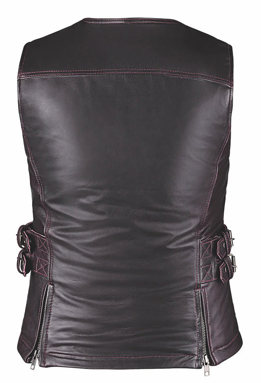 Women Purple Leather Motorcycle Vest