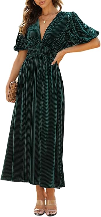 Elegant Velvet V-Neck Formal Maxi Dress