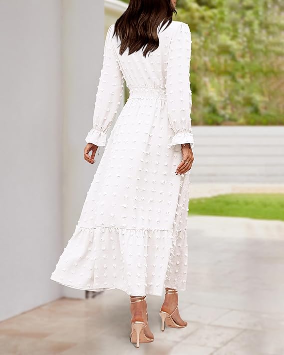 Swiss Dot Long Sleeve Boho Maxi Dress