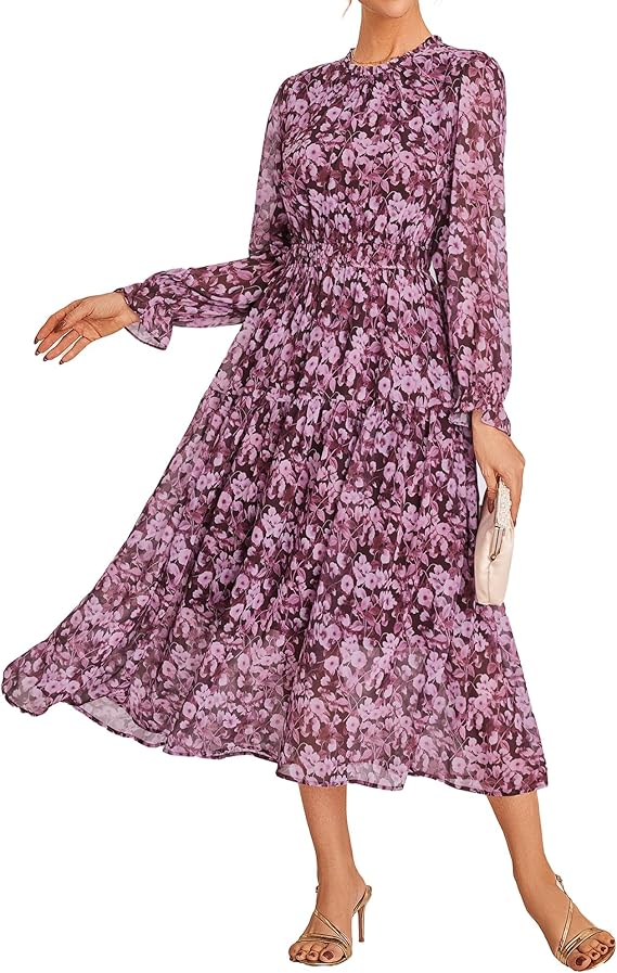 Floral Chiffon Long Sleeve Maxi Dress